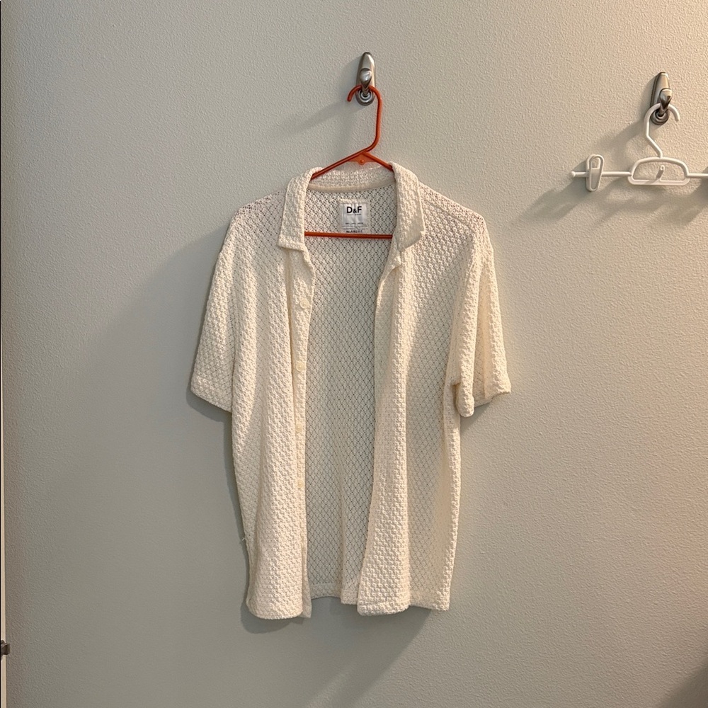 D&F Men's Cream Short-Sleeve Button-Down Shirt